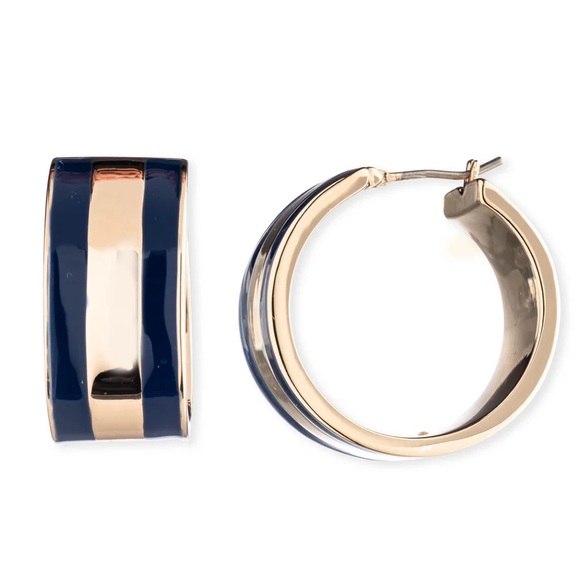 Ralph Lauren Gold Tone Navy Hoop Earrings - Picture 2 of 7
